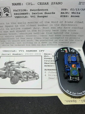 Mechwarrior Cpl. Cesar Spano VV1 Ranger unique, like new