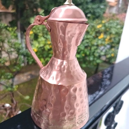 Copper coffee pot with hammered embossed surface like new