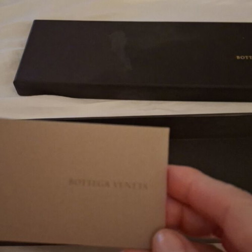 Bottega Veneta large fan with black lace and leather case