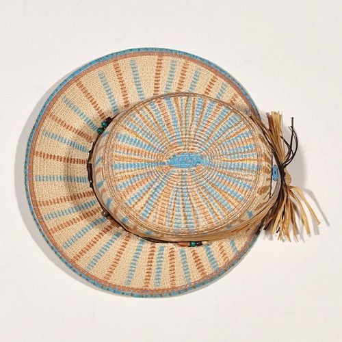 Straw hat painted handmade new, size 57, beige multicolor