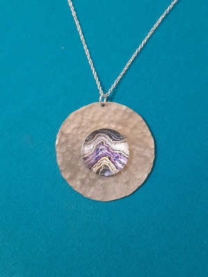 Handmade alpaca necklace new with resin and silver-plated chain