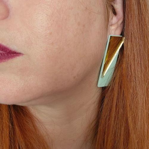 Plexiglass earrings, turquoise and gold tone