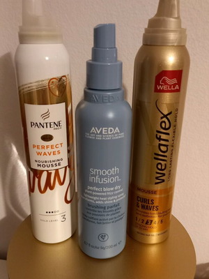 Hair care products pack used with Wellaflex, Pantene, Aveda