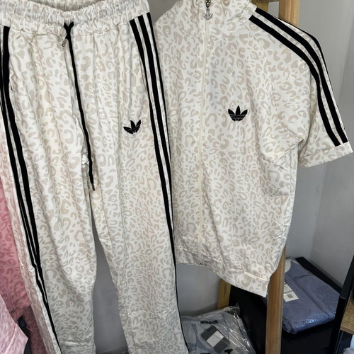 Adidas Leotard Set with Short-Sleeve Jacket and Pants in Ecru