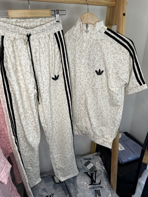 Adidas Leotard Set with Short-Sleeve Jacket and Pants in Ecru