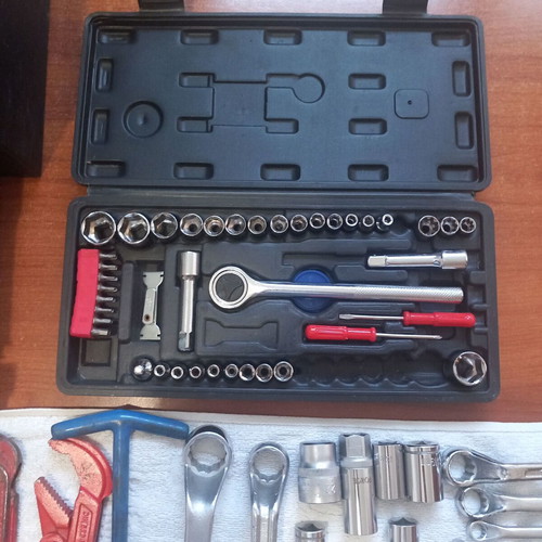 Metal toolbox with tools used