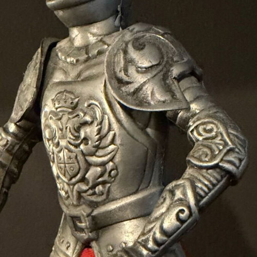Vintage Medieval Metal Knight 28cm with Shield and Halberd like new