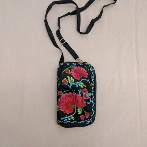 Small crossbody bag like new with phone pocket and wallet, black multicolor