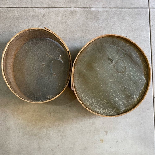 Old handmade sieves used, 1930s era, set of 2