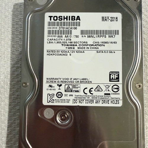Toshiba DT01 1TB HDD 3.5" SATA III 7200rpm like new