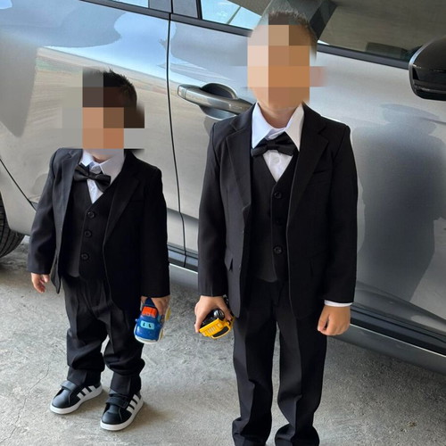 Children's black suit like new with shirt, bow tie and vest
