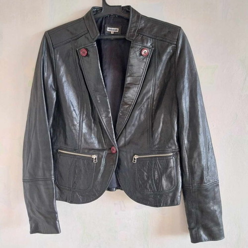 Vintage women's short leather jacket MISSION size L like new, black