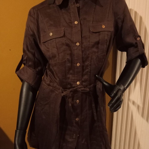 Apanage long sleeve shirt XL UK 14, new, 100% ramie, dark brown