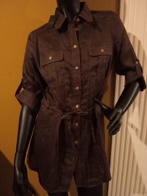 Apanage long sleeve shirt XL UK 14, new, 100% ramie, dark brown