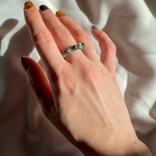 Handmade boho ring made to order with african turquoise and silver-plated wire