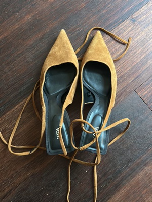 Zara suede pointed toe pumps size 37 new, medium heel, brown