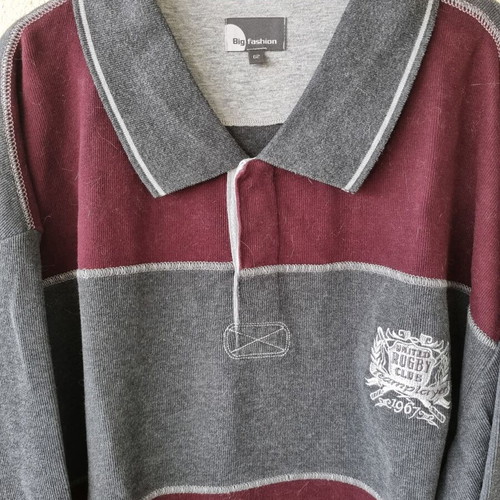 United Rugby Club men's rugby style long sleeve shirt, 2XL, grey and burgundy