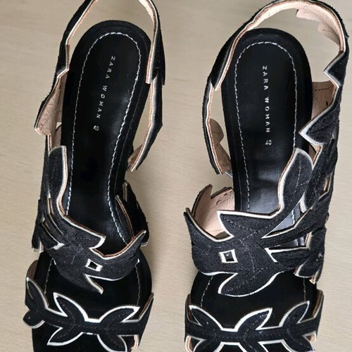 Zara black suede leather sandals 12cm heels new with gold details