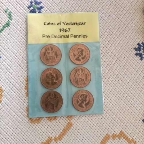 Coins of Yesteryear 1967 pre decimal pennies pack of 6 new