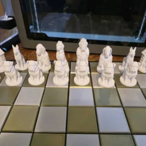 Chess pieces dogs and cats new, printed