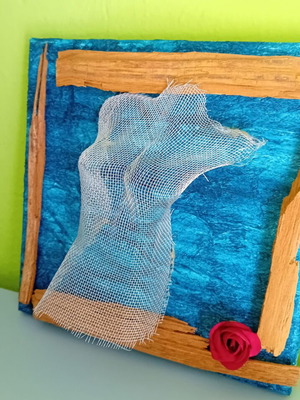 Handmade frame "Soma" new, mixed technique on 20x20 cm canvas