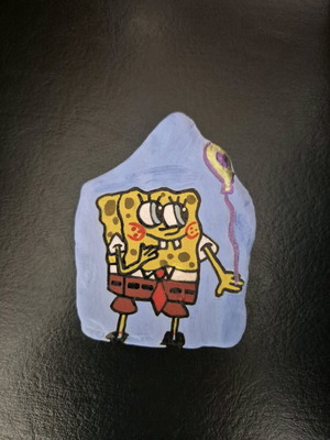 Stone with SpongeBob painted with tempera new