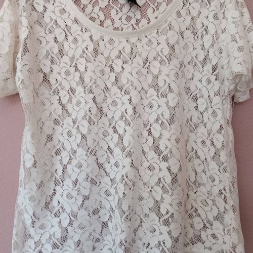 H&M lace transparent white women's short-sleeve top new