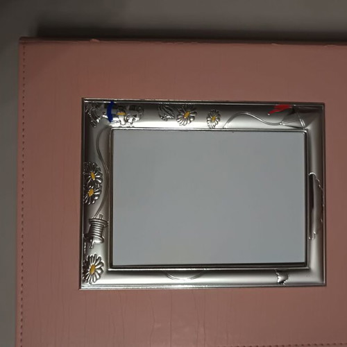 Pink photo album new with silver frame on cover