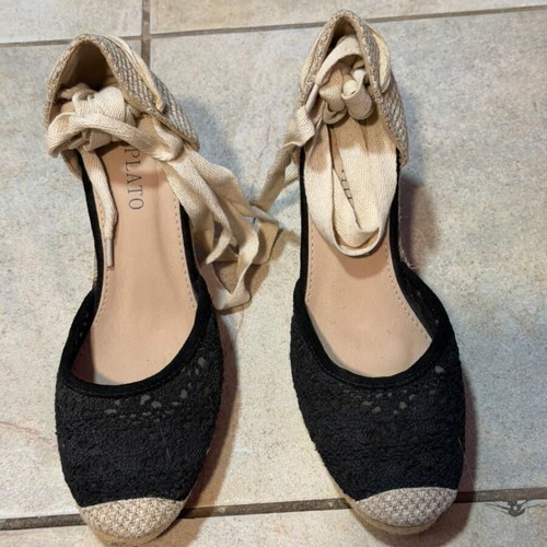 Plato platform sandals used, black cream, size 38, 8-10 cm heel