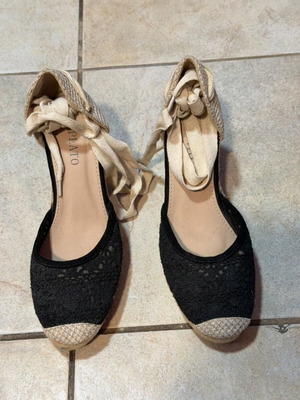 Plato platform sandals used, black cream, size 38, 8-10 cm heel