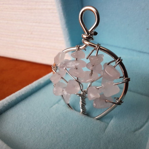 Tree of Life pendant with natural quartz crystal new