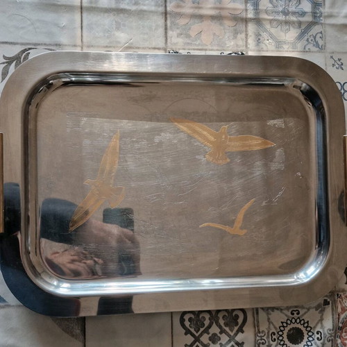 Silver serving tray with authenticity stamp like new 18x10