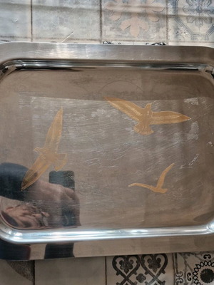 Silver serving tray with authenticity stamp like new 18x10
