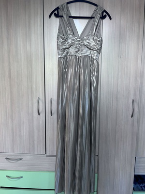 Kocca maxi metallic dress with pleated design and crossover neckline