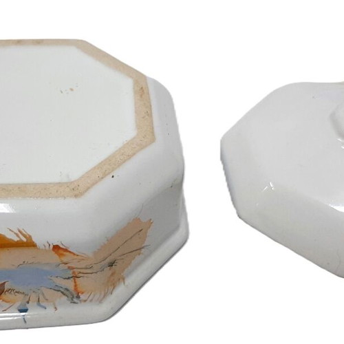 Modern porcelain sugar bowl with abstract decoration, octagonal shape
