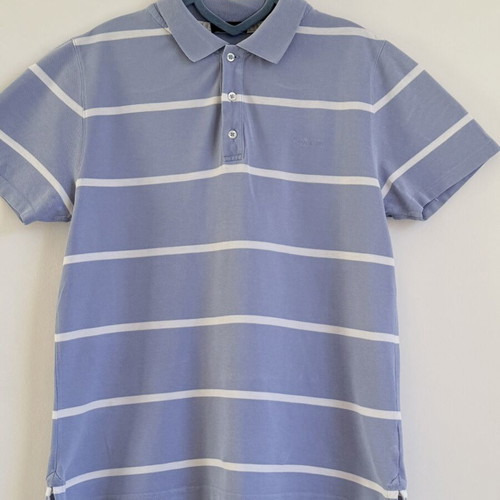 Calvin Klein men's polo shirt like new, blue striped, cotton