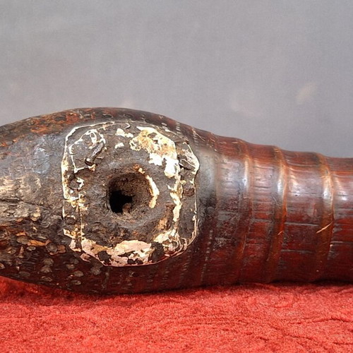 Chinese opium pipe 19th century used, bamboo and silver