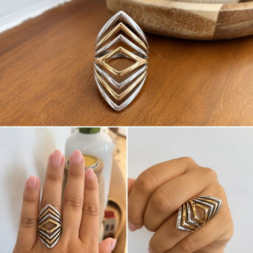 Stainless steel adjustable ring, gold and silver colors