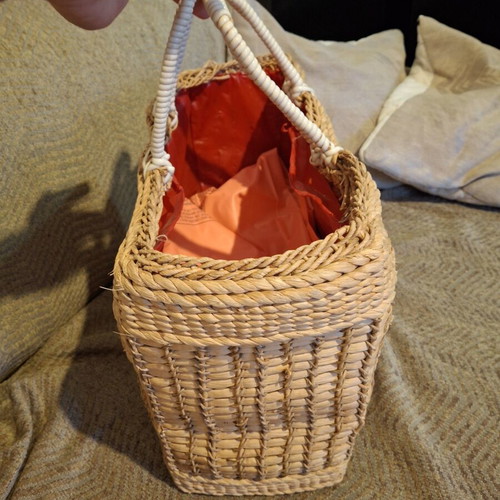 Straw beach bag used, sturdy hand-held