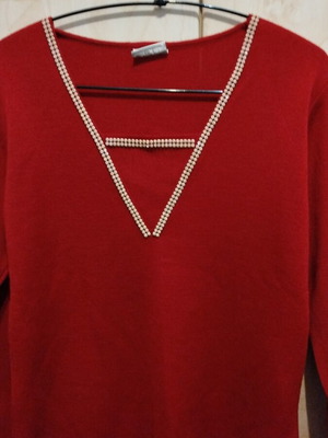 Christiano knit wool sweater medium red new with strass