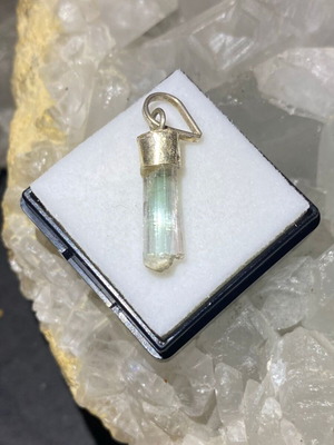 Silver Pendant with Natural Raw Watermelon Tourmaline new