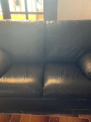 Leather sofa set three-seater and two-seater used, black