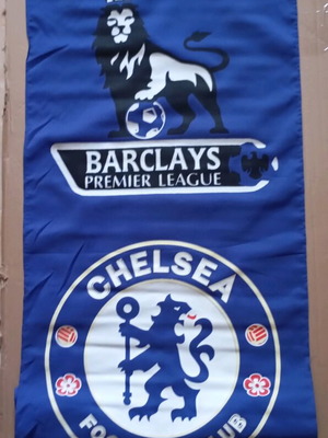 Sports banners used, set of 3, Chelsea, Barcelona, Italy