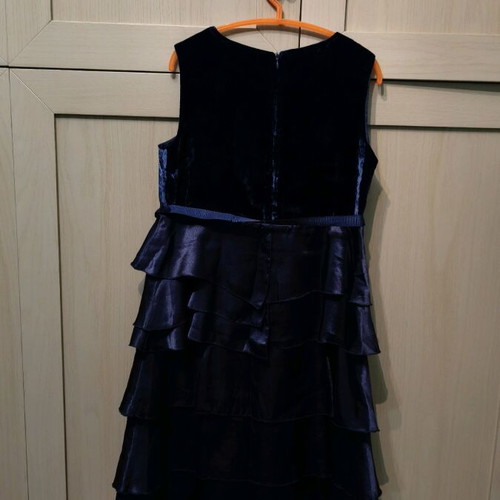 Velvet girls dress like new, blue with satin ruffles