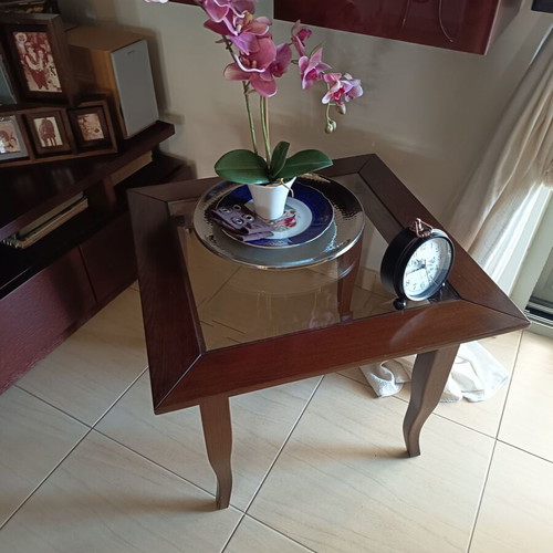 Coffee tables set with wood and glass, like new, Italy