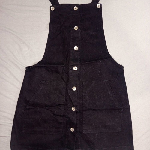 Black Salopette with Front Buttons, Like New, Size 134 cm for 12 Years