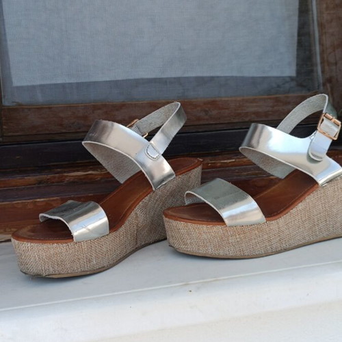 Silver platform sandals, size 38