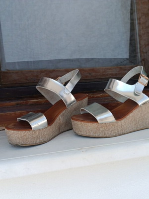 Silver platform sandals, size 38