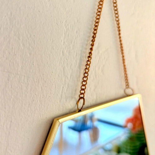 Hexagonal mirror with gold frame and chain new