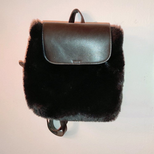Faux fur mini backpack used, black